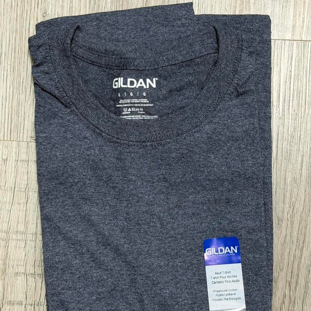 Gildan Mens Heather Charcoal Grey Cotton Blend Short Sleeve T-Shirt Size L NEW